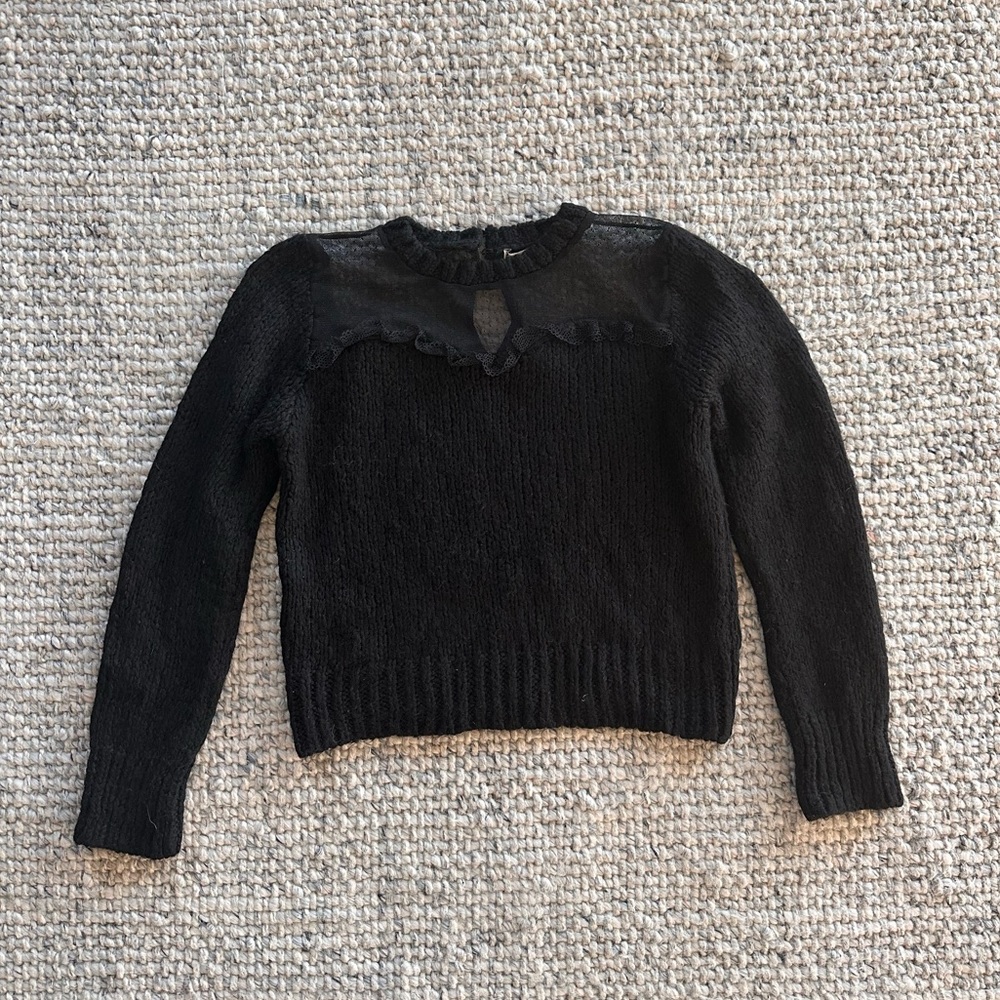 Zara mesh and lace short cropped sweater long sleeves size L Large